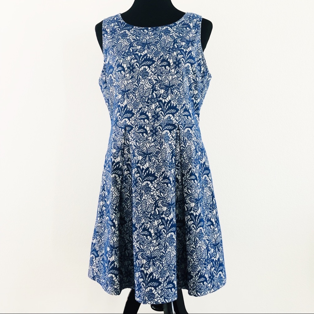 Blue Sleeveless Dress with Embroidered Detailing